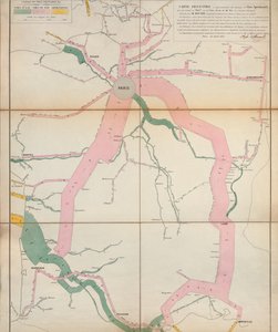 Karte, die das ungefähre Tonnage von Weinen und Spirituosen in Frankreich im Jahr 1857 darstellt, nach Wasser und Eisenbahn, 1860